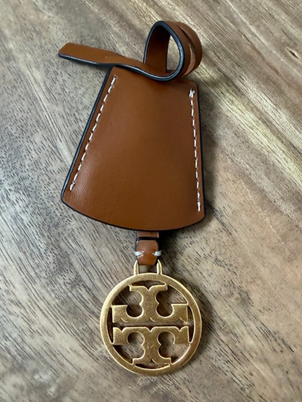 TORY BURCH Miller Cognac Brown Leather Gold Logo Bag Charm Hangtag